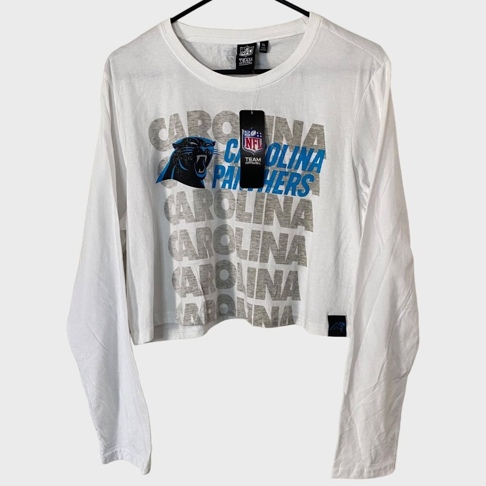 NFL Carolina Panthers Cropped Long-Sleeve Shirt Women's XL Football Crop Top New - Picture 1 of 15